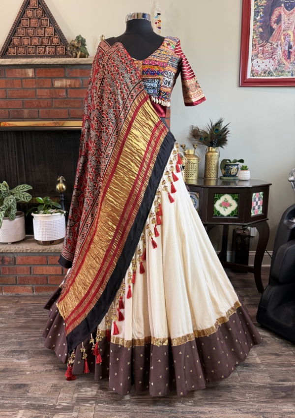 Ivory Ajrakh Gamthi Chaniya choli(S/M/L)